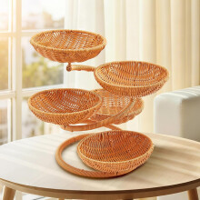 (Brown) Multi-Layer Fruit Basket Stand, Creative Snack & Bread Storage Tray, Faux Rattan Handwoven Serving Basket for Fruits,