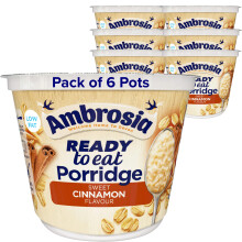 Ambrosia Ready to Eat Sweet Cinnamon Flavour Porridge,- Low Fat, Vegetarian Breakfast Pot, High in Protein & Calcium, 210 g (Pack of 6)