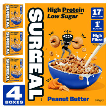 Surreal Peanut Butter - High Protein Cereal Gluten Free - Zero Sugar- Healthy Plant Based Cereal - High in Fibre - Low Carb - Vegan - 17g of Protein