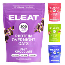 ELEAT | High Protein Overnight Oats | Apple & Cinnamon, Chocolate, Mixed Berries, Blueberry & Vanilla | Low Sugar & High Fibre Breakfast