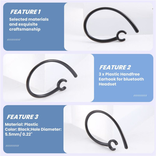 3 Pcs Handfree 5.5Mm Hole Black Plastic Earhook for  Earphone 1