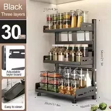 (black-3Tier1, 3) 3 Tier Adjustable Metal Spice Rack Black Storage Shelf Space Saving Kitchen Countertop Cabinet Pantry Organizer