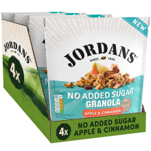 JORDANS No Added Sugar Granola, Apple and Cinnamon, Breakfast Cereal, High Fibre, 4 Packs of 425 g