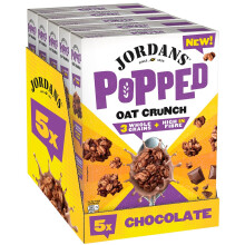 JORDANS Popped Oat Crunch Chocolate, Breakfast Cereal, High in Fibre, Whole Grains, Vegetarian, Adult and Kids Cereal, 5 Pack of 425 g