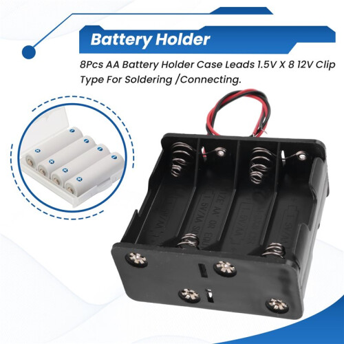 8pcs Aa Cells Battery (12v) Clip Holder Box Case Black 1
