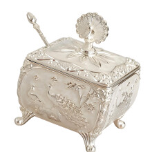 European Sugar Pot With Peacocks Design Alloy Seasoning-Square