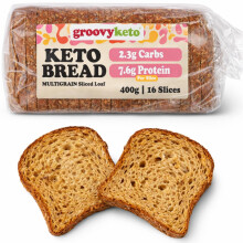 Groovy Keto Bread Low Carb Sliced Loaf - 2.3g Carbs, 7.6g Protein, 16 Slices (400g) Multigrain Seeded, Diabetic Friendly, Low Calorie 67 Kcal (1 Pack)
