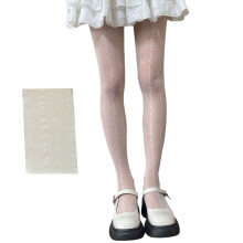 Collants élégants à rayures en dentelle florale pour-Blanc