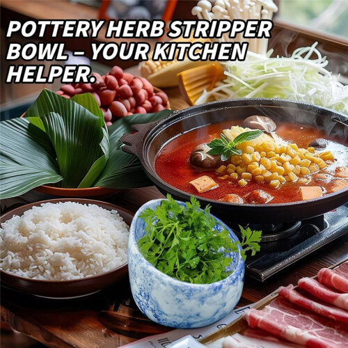 Herb Stripper, Pottery Herb Stripper Bowl, Herb Stripper Bowl,Kitchen Herb Stripping Tool Efficient Leaf Removal Tool 2
