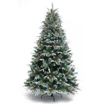 Sapin de Noël Premium StarryLights, enneigé, avec pommes de pin et baies de sorbier, 210 cm x 100 cm - luxueux, dense et délicieusement festif