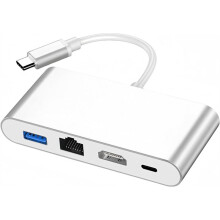 USB C Ethernet Multiport Adapter, 4-in-1 USB C Hub 100Mbps Ethernet, USB 3.0 Data Laptop, PC and More Devices