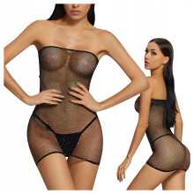 EROTISK LINGERIE, BODYSUIT, SKIMRENDE KJOLE MED RHINESTEN