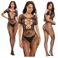 Sexet sort bodysuit med åben skridt