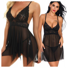 Sexet sort blonde babydoll, erotisk lingeri + g-streng