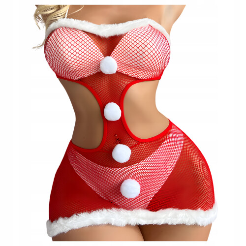 Weihnachtskleid, sexy Bodystocking, Weihnachtsmesh, UNI