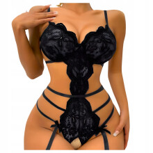 Sexy body nero in pizzo erotico con cavallo aperto