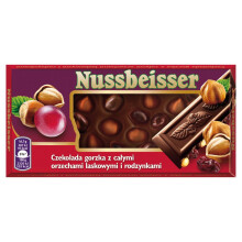 Nussbeisser Mørk chokolade med hele hasselnødder og rosiner 100 g
