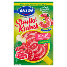 Gellwe Słodki Kubek 3 frugter gelé med stykker frugt hindbær tranebær æble 30 g