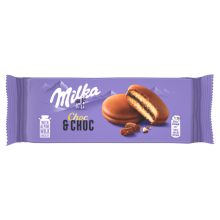 Milka Choc & Choc Sponge -keksit kaakaotäytteellä ja maitosuklaakuorrutteella 150 g