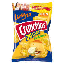 Crunchips X-Cut tykskårne kartoffelchips med ost og løg 130 g