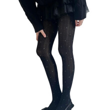 Women's Pantyhose Slimming Ribbed and Flower Pattern-Black OS