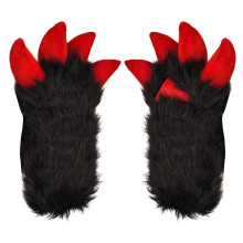 Gants pattes de chats avec griffes, gants pattes-Noir rouge