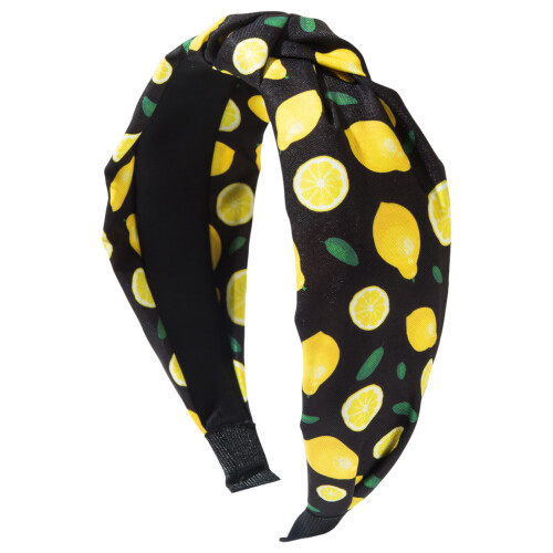 Colorful Fabric Knotted Hairband With Fruit Pattern Wide-Black