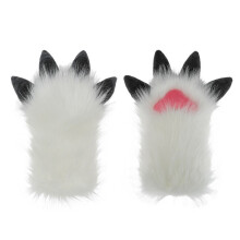 Plush Furry Cats Paws Gloves with Claw Animal-White and black