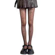 Womens Wavy Floral Lace Sheer Mesh Tights Japanese-Brown