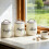Elegant Round Tea Sugar Coffee Canister Storage Jar With 4