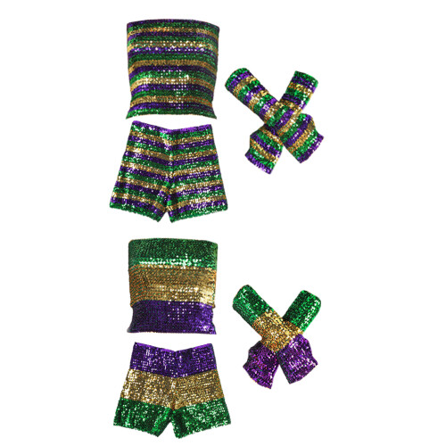 3Pcs Mardis Gras Costume Accessories Sequins Tube-Two rows  S 2
