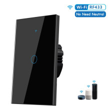 Tuya WiFi Wall RF433 1 Gang No Neutral Wire Touch Sensor LED Light Switches Home B US Plug