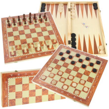 Klassisk træskak 3-i-1 brætspil dam backgammon 48x48 cm
