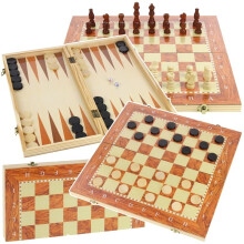 Træskak Dam Backgammon 3-i-1 brætspil klassisk bræt