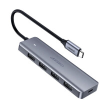 HUB USB-C Splitter - 4x USB 3.2 med USB-C Strömport Grå