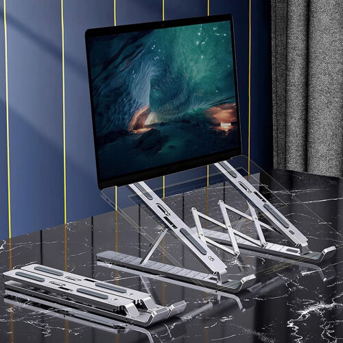 Silver Aluminum Computer Stand Offering 10 Adjustable Level To 1