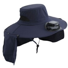 Summer Sun Hat Fashion Rechargeable Fan Outdoor Caps-Navy blue