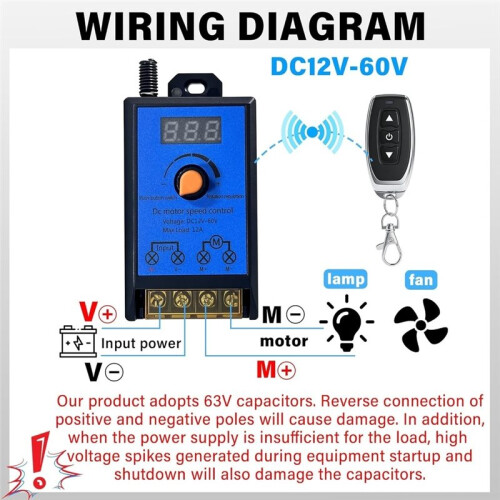 12V-60V 12A Motor Speed Controller,PWM Variable Speed Regulator with Digital Display,/Off Push Button&Rotary Knob 2
