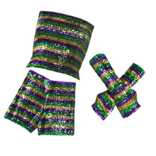 Tube Top Shorts Arm Sleeves Mardis Gras Outfit-Two rows M