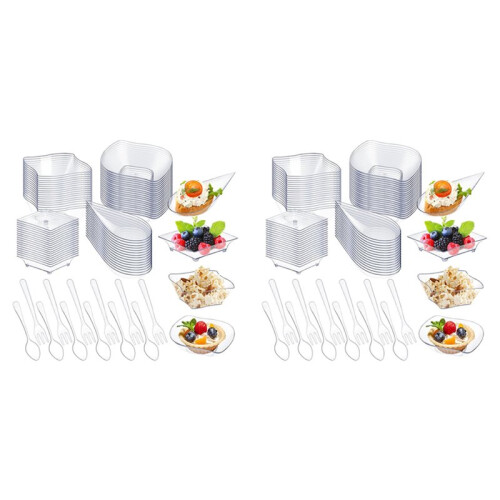 400 Pcs  Appetizer Plates with Spoons Forks Disposable  Dessert Plates Plastic Appetizer Bowls Tiny Transparent