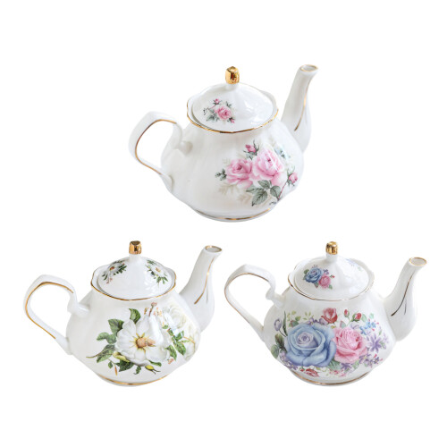 Gold Edged Ceramic Teapot with Infuser-White peony root 500ml 2