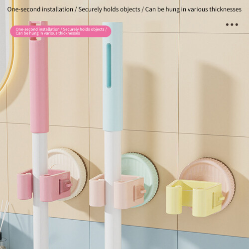 2Pcs Space Saving Suction Cup Mop Holders For-Pinkyellow 2