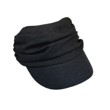 Cotton Linen Pleated Beret Hat With Simple Design Long-Black