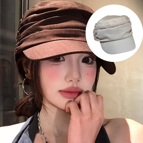 Cotton Linen Pleated Beret Hat With Simple Design Long-Black 2