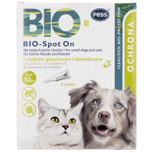 Pess Bio-Spot On med geraniumolie og dimethicone til små hunde og katte op til 10 kg