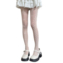 Fashionable Wavy Floral Lace Patterned Hosiery Pantyhose-White