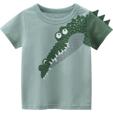 Katoenen T-shirt met cartoon dierenmotief en ronde-Groen 90cm