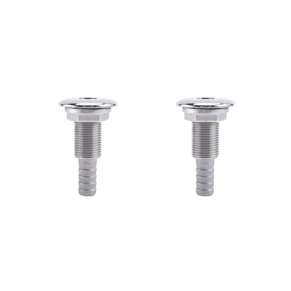 2X Marine Connector Hose Barb Stainless Steel Drain Pipe Tube Thru Hull Silver 316 Drain Joint Fitting 6031240098766