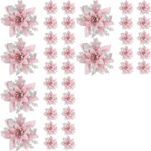 60 Stück 14,5 cm Glitzernde Künstliche Weihnachtsblumen, Frohe Weihnachtsbaumdekoration, Frohes Neues Jahr, Ornamente, Weihnachten, A