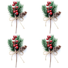 Red Berry Stems Pine Branches Evergreen Christmas Berries Decor 32 PCS Artificial Pine Cones Branch Wreath Pick